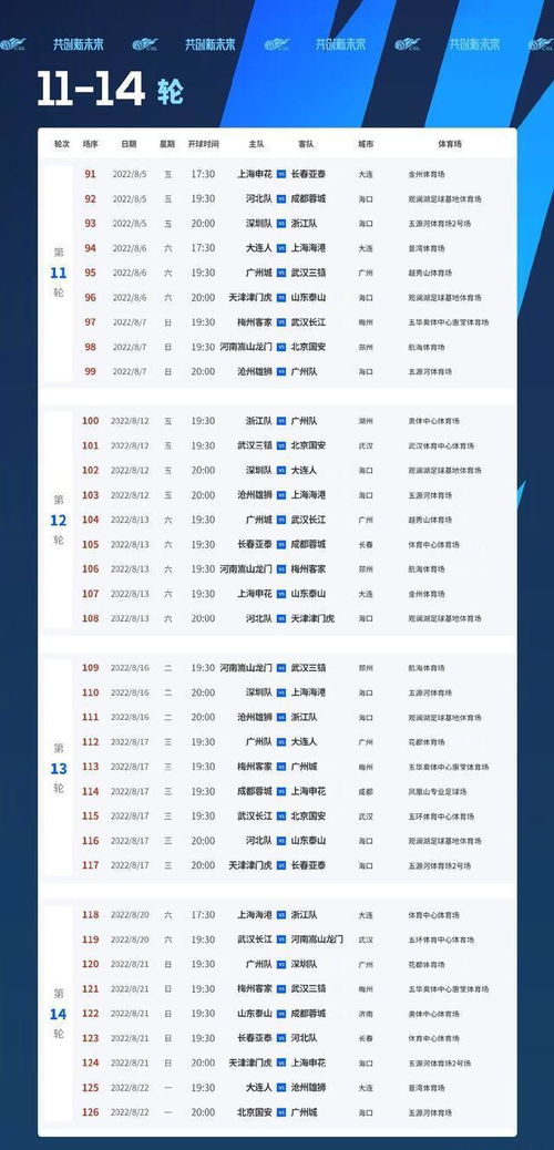 4、中超赛程有山东泰山、上海海港、广州队等